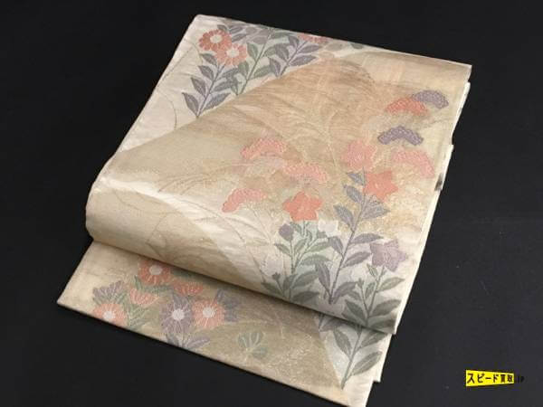 2I10-0229。優品 袋帯 草花文 金糸 夏物 六通 正絹