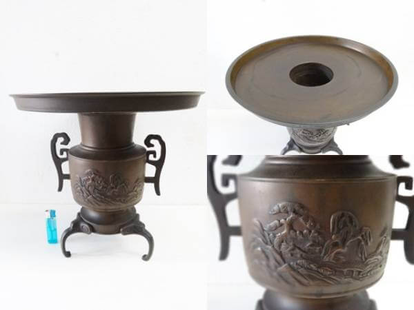 レア品】平安松寿堂 詳し 花器 薄端 水盤 宣徳銅